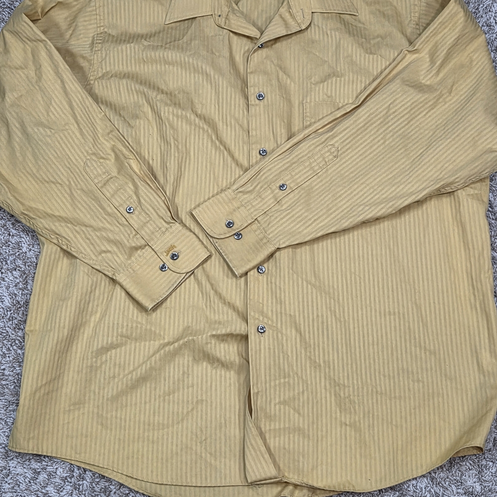 J. Garcia Men XXL Yellow Striped Dress Shirt Long Sleeve Wrinkle‎ Free 18 34/35